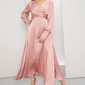 Pink silky maternity dress